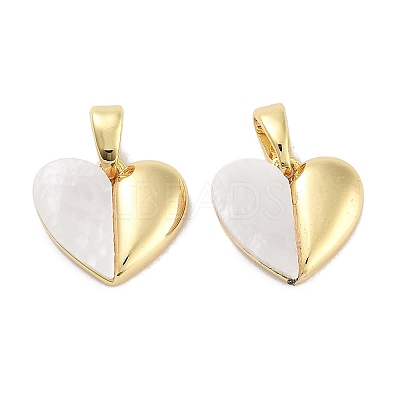 Brass Pave Natural Shell Peach Heart Charms KK-C051-21G-1
