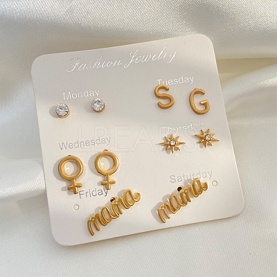 Letter Alloy Stud Earring Sets WH-WG09E3C-01-1