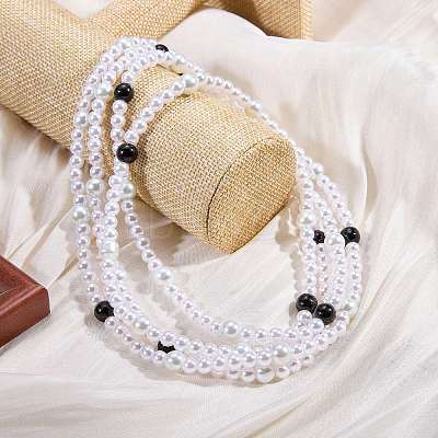 Baking Paint Pearlized Glass Pearl Round Beaded Long Necklaces NJEW-SW00066-02-1