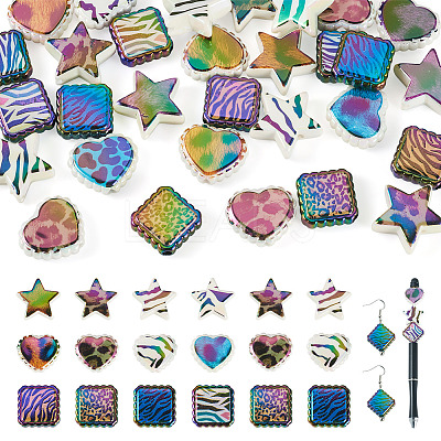 30Pcs 3 Styles Rainbow Iridescent Printed Opaque Acrylic Beads OACR-TA0004-52B-1