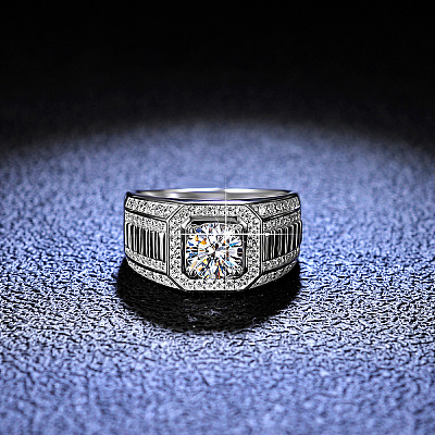 Rhodium Plated 925 Sterling Silver Micro Pave 6.5x3.9mm Moissanite Finger Rings WGBE16F-33-1