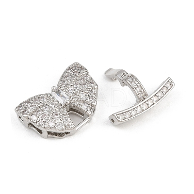 Brass Micro Pave Clear Cubic Zirconia Fold Over Clasps KK-C075-38P-1
