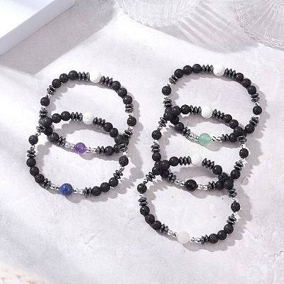 Natural & Synthetic Mixed Gemstone Beaded Stretch Bracelets for Men Women BJEW-JB12601-1