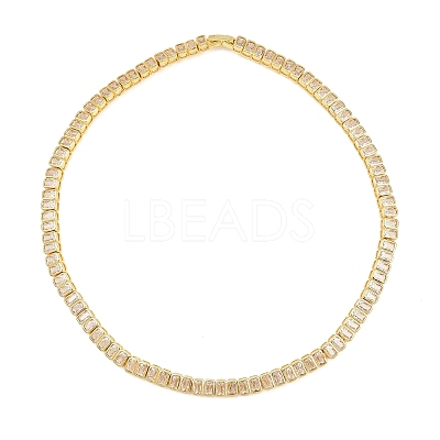 6MM Brass Pave Clear Cubic Zirconia Rectangle Tennis Necklaces KK-CBA4547-12G-1