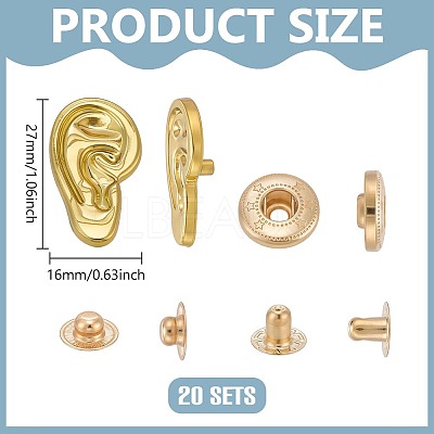 20Pcs Alloy Ear Shape Snap Buttons BUTT-PH0001-76-1