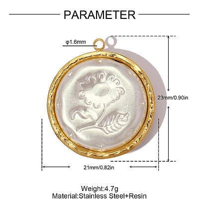 304 Stainless Steel with Resin Pendants RE-OY001-07G-1