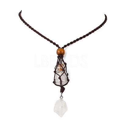 Natural Quartz Crystal Macrame Pouch Pendant Nylon Cord Adjustable Necklaces NJEW-JN05345-01-1
