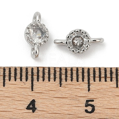 Brass Cubic Zirconia Flat Round Connector Charms KK-H204-02P-04-1