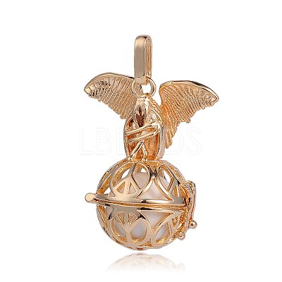 Golden Plated Brass Hollow Round Cage Pendants KK-J252-08G-1