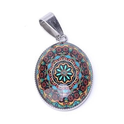 Flower Pattern Glass Pendants GLAA-R195-P-1