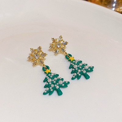 Christmas Tree with Snowflake Alloy Rhinestone Dangle Stud Earrings FS-WGD6521-02-1