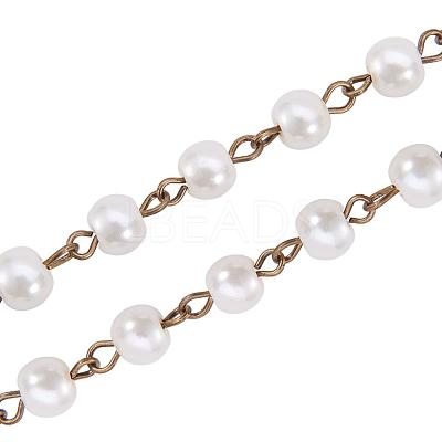 Handmade Round Glass Pearl Beads Chains for Necklaces Bracelets Making AJEW-JB00035-02-1