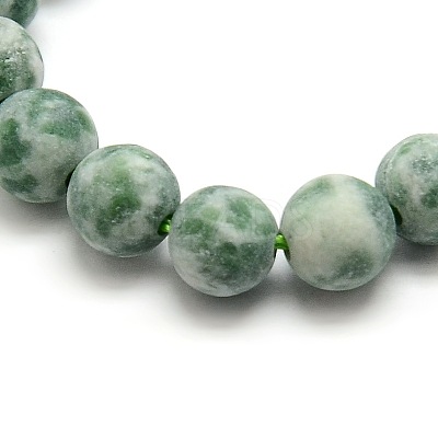 Frosted Natural Green Spot Jasper Round Bead Strands G-M064-8mm-10-1