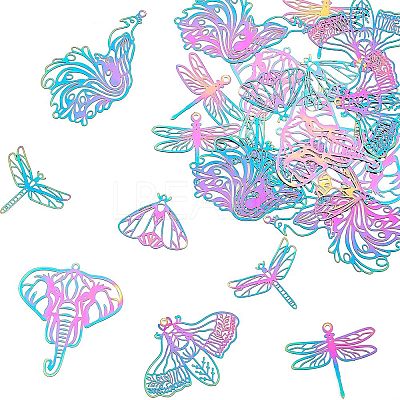 24Pcs 6 Styles 201 Stainless Steel Filigree Big Pendants STAS-UN0023-16-1