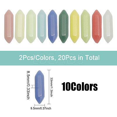 20Pcs 10 Colors  Synthetic Luminous Stone Double Terminated Points FIND-CA0007-91-1