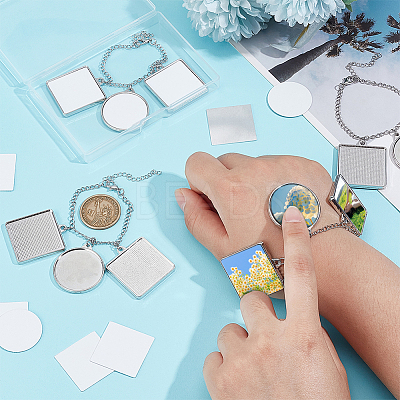 4Pcs Alloy Sublimation Blank Square & Flat Round Charms Bracelets BJEW-PH01797-1