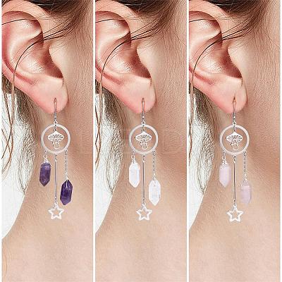 Natural Amethyst Bullet Chandelier Earrings EJEW-SW00017-01-1