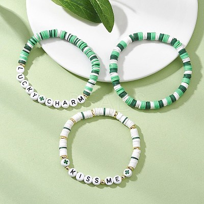 3Pcs Handmade Polymer Clay & Acrylic Beaded Stretch Bracelets for Women BJEW-JB12729-1
