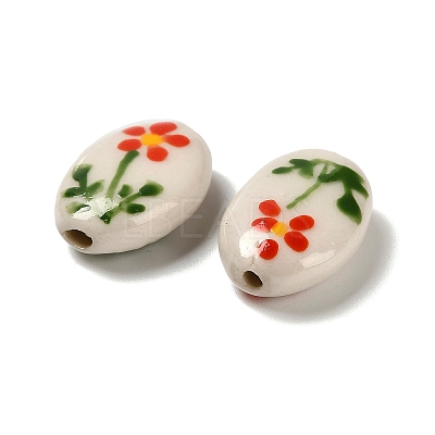 Flower Theme Printed Handmade Porcelain Beads LAMP-D303-06E-03-1