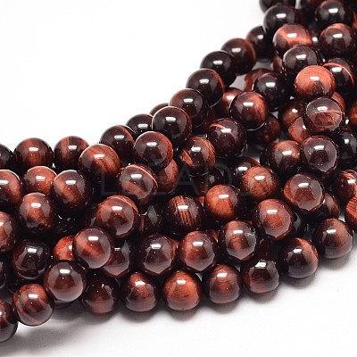 Natural Red Tiger Eye Round Bead Strands G-G735-11-6mm-1