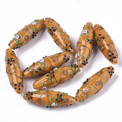 Handmade Gold Sand Lampwork Beads Strands LAMP-T007-02D-1
