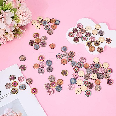 100Pcs 2-Hole Poplar Board Buttons BUTT-CY0001-14-1