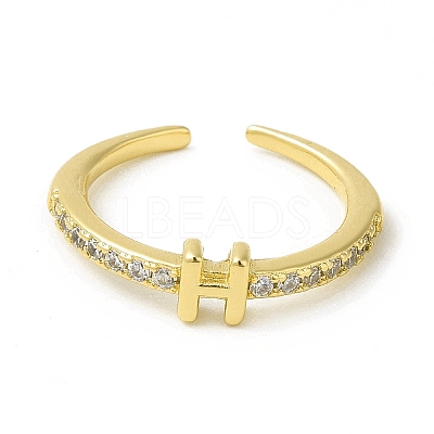 Clear Cubic Zirconia Initial Letter Open Cuff Ring RJEW-H120-09G-H-1