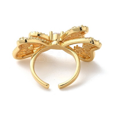 Brass Pave Cubic Zirconia Open Cuff Rings for Women RJEW-M169-04G-1