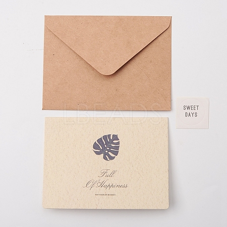 Leaf Pattern Kraft Envelopes and Greeting Cards Set DIY-WH0161-37E-1