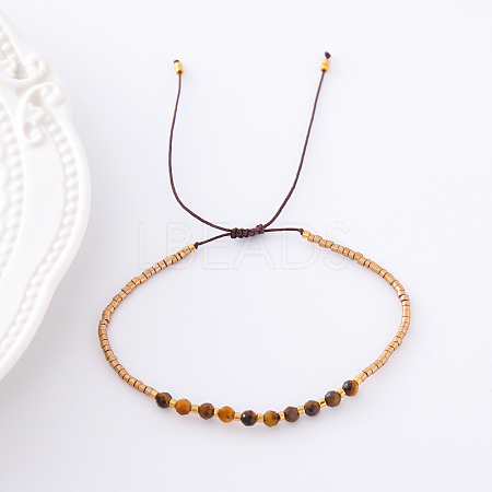 2mm Faceted Natural Tiger Eye Beaded Braided Adjustable Bracelets for Women PF2854-10-1