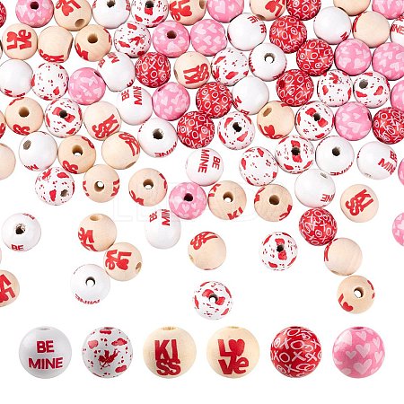 120Pcs 6 Style Painted Natural Wood European Beads WOOD-LS0001-38-1