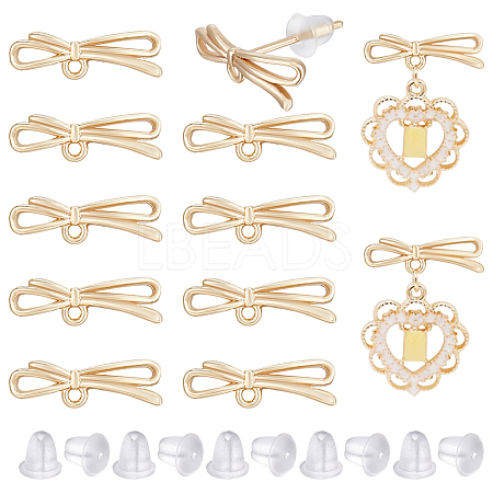 BENECREAT 10Pcs Brass Bowknot Stud Earring Findings KK-BC0011-06-1