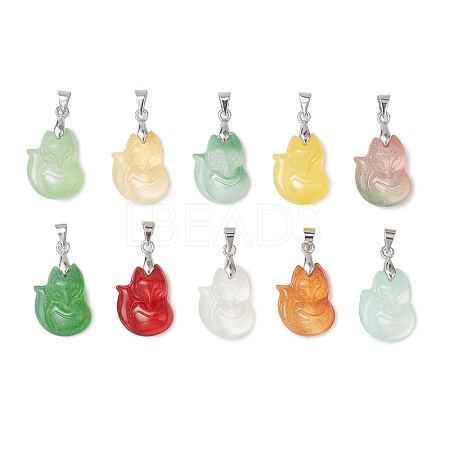 Fox Gradient Color Baking Paint Transparent Glass Pendants PALLOY-JF03271-01-1