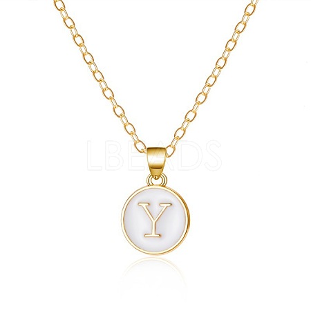 Alloy White Enamel Flat Round with Letter Pendant Necklaces FS-WG63565-25-1
