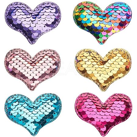 Glitter Sequins Fabric Heart Padded Patches DIY-PH0021-01-1