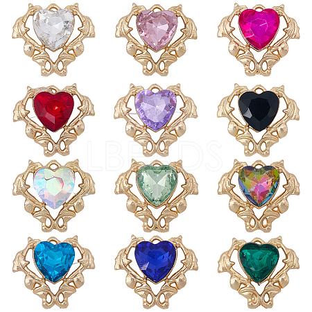 24Pcs 12 Colors Alloy Glass Cabochons FIND-SC0021-57-1