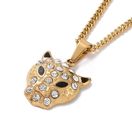 Crystal Rhinestone Leopard Pendant Necklace with Enamel NJEW-C036-01G-1