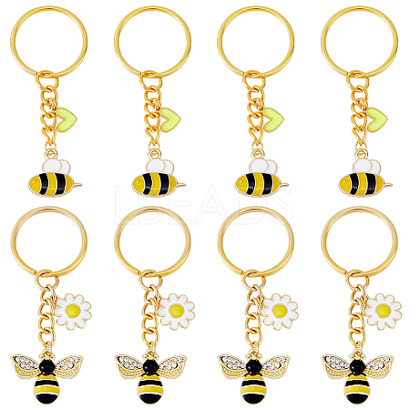 8Pcs 2 Style Alloy & Brass Enamel Keychains KEYC-DC0001-14-1