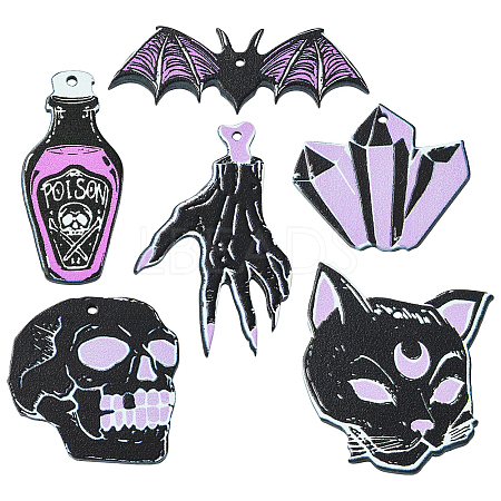 12Pcs 6 Styles Halloween Acrylic Pendants SACR-CJ0001-21-1