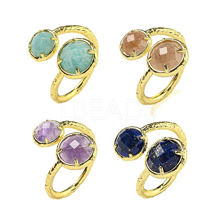 Round Natural Gemstone Open Cuff Rings RJEW-C087-02G-1