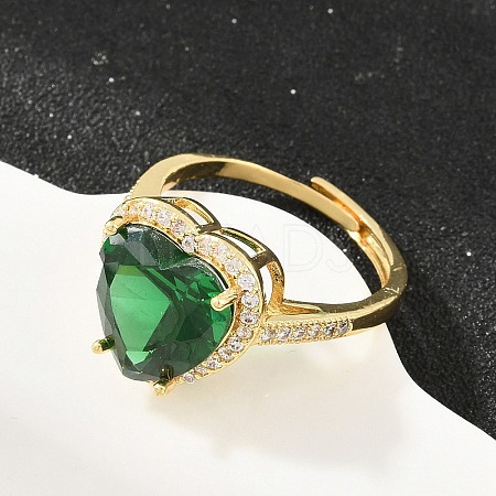 Heart Brass Micro Pave Cubic Zirconia Cuff Open Rings for Women CU-CBA0A21-02G-04-1