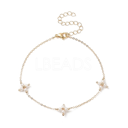 Shell Pearl Beaded Cross Link Anklets AJEW-AN00535-1