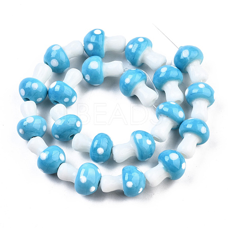 Mushroom Handmade Lampwork Beads Strands X-LAMP-R116-22-1