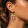 304 Stainless Steel & Plastic Pearl Oval Bead Tassel Chandelier Earrings for Women WGBEBE0-01-3
