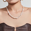 304 Stainless Steel & Imitation Pearl Woven Round Beaded Necklaces for Women SA-CBAAFEE-02G-1