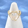 Heart Brass Micro Pave Cubic Zirconia Cuff Open Rings for Women CU-CBA0A21-02G-03-2