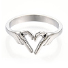 304 Stainless Steel Hand Heart Cuff Rings RJEW-N038-121P-3