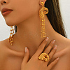 Vintage Alloy Hollowed-out Conch Shape Ring & Tassel Earrings Sets for Women CY8500-3