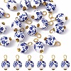 20Pcs Blue & White Floral Printed Porcelain Pendants PALLOY-YW00112-02-1