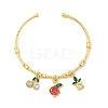 Brass Micro Pave Cubic Zirconia Friut Charm Bangles for Women BJEW-Z089-05G-4
